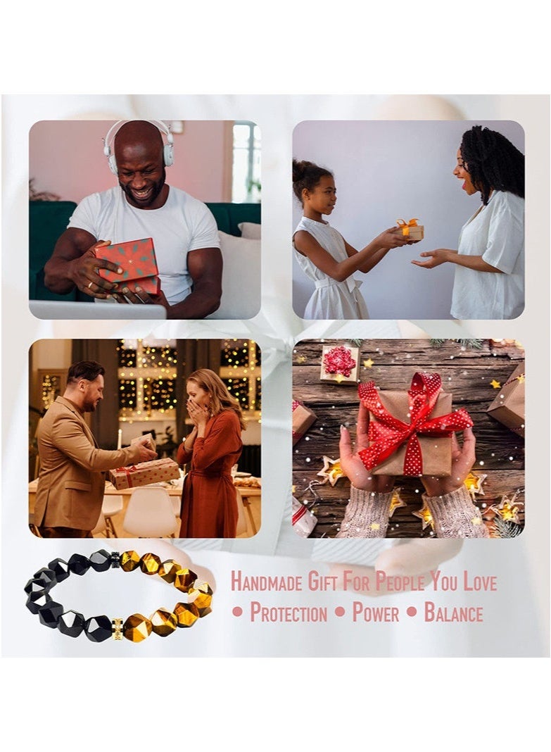 GIFT Tiger's Eye Stone Black Obsidian Bracelet, Hand Chain, Beaded Bracelets for Women and Men, Men Jewelry, Blessing Bracelet, Bringing Good Luck, Health, Courage and Strength, Gifts for Men and Women - Image 5