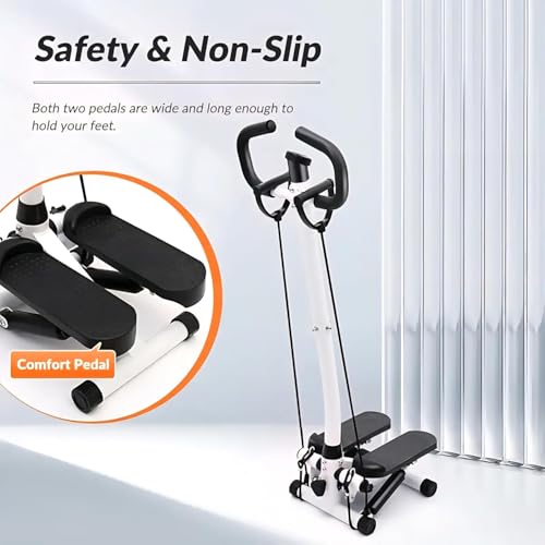 EMNDR Mini Stair Stepper Machine with Resistance Bands for Home Gym & Weight Loss | Hydraulic Adjustable Exercise Equipment, Heavy-Duty Frame, LCD Monitor | Vertical Trainer (HANDRAIL Stepper) - Image 3