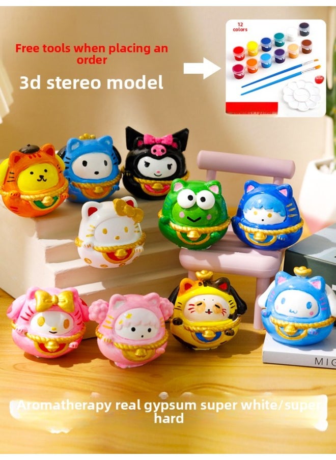 Generic - # Sanrio Plaster Doll Painted Diy Handmade Three-dimensional Painted Graffiti White Embryo Small Size Doll Painted Gigi-Color:Capibala Series [pack Of Eight] With Paint - Image 1