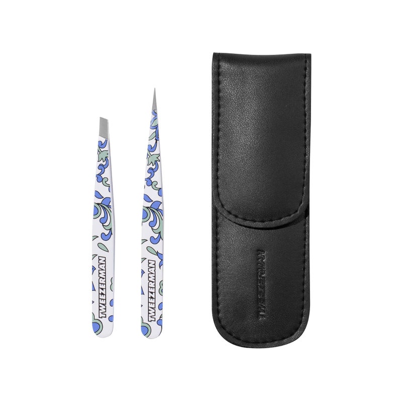 Tweezerman Paisley Petite Point and Slant Tweezer Set with Travel Case - Eyebrows for Women and Men - Image 1