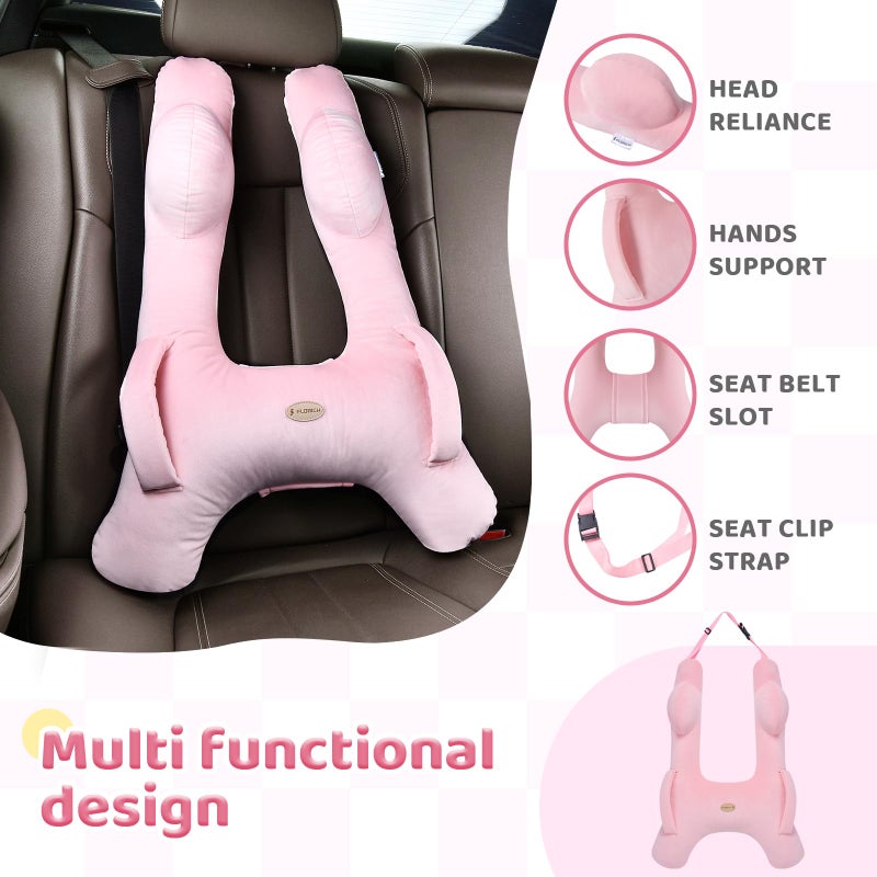 FLORICH Kids Travel Pillow, Car Sleeping Travel Pillow for Kids, Washable H-Shaped Pillow for Adults and Children to Support Head and Body for Road Trips Pillow for Car (Pink) - Image 4