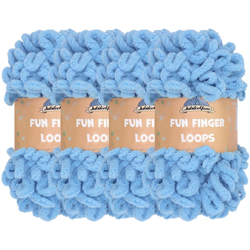 JubileeYarn Fun Finger Loops Yarn 100gSkein Jumbo Polyester Maritime Blue 4 Skeins
