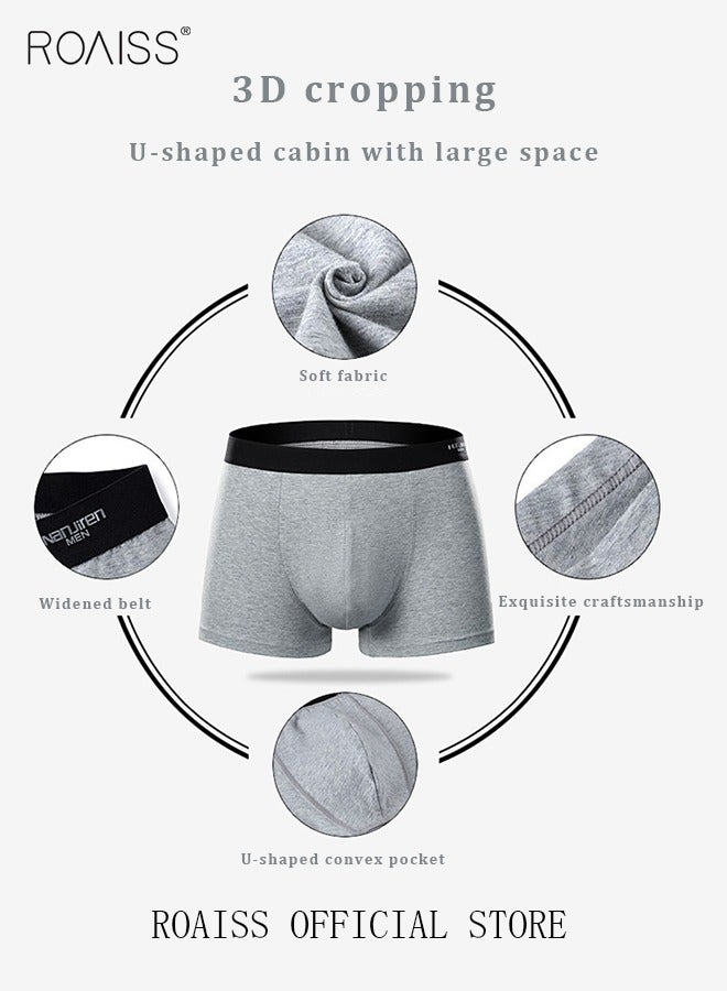 roaiss 4 Pack Set Men's 95% Cotton Boxers Shorts Briefs Breathable Soft Underpants Summer High Elastic Classic Teenager Underwear  - Image 2