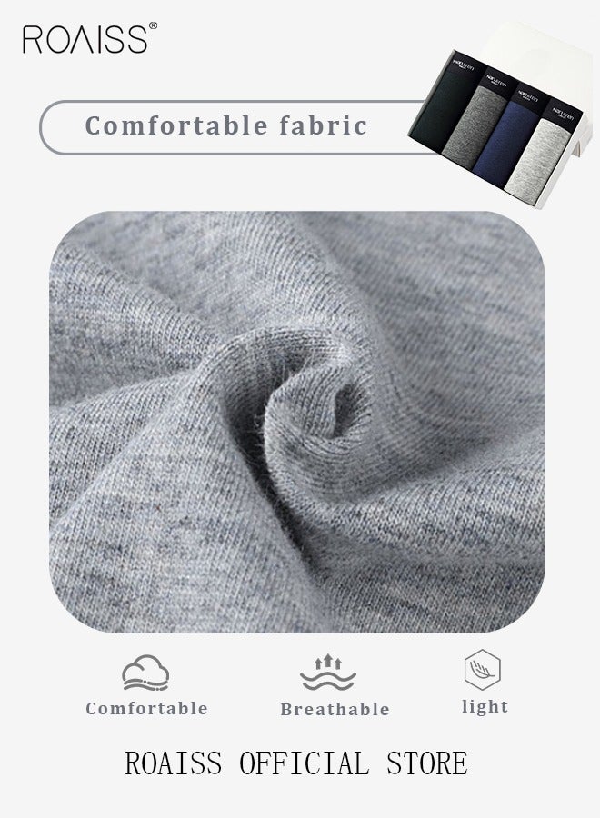roaiss 4 Pack Set Men's 95% Cotton Boxers Shorts Briefs Breathable Soft Underpants Summer High Elastic Classic Teenager Underwear  - Image 5