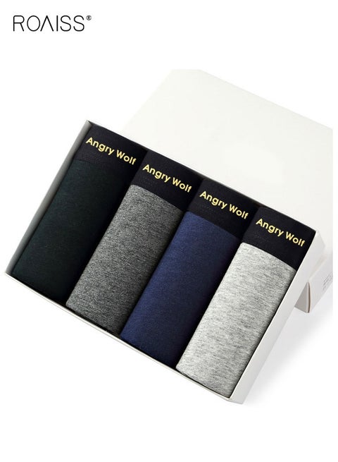 مجموعة من 4 قطع من الملابس الداخلية الرجالية غير الملحومة، سراويل داخلية ناعمة ومطاطية مع أحزمة خصر مرنة، سراويل داخلية بوكسر متوسطة الخصر قابلة للتنفس للرجال، مثالية للارتداء اليومي