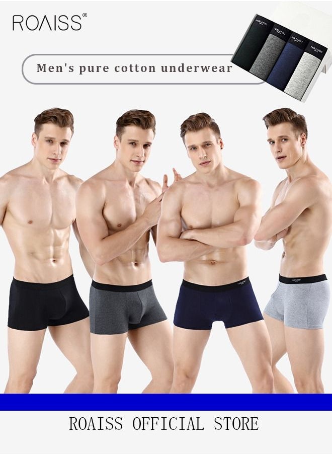 roaiss - 4 Pack Set Men's 95% Cotton Boxers Shorts Briefs Breathable Soft Underpants Summer High Elastic Classic Teenager Underwear - Image 1