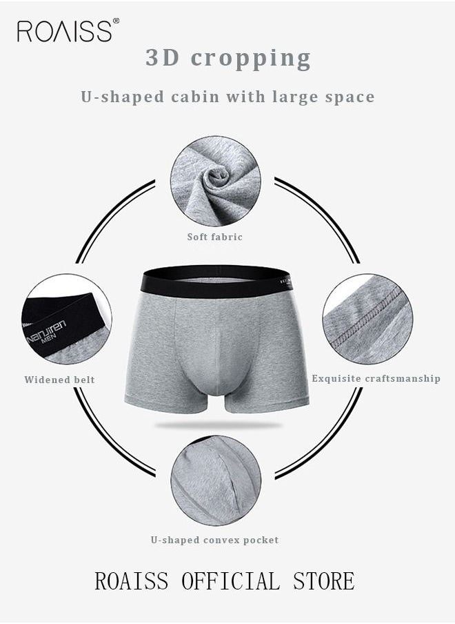 roaiss - 4 Pack Set Men's 95% Cotton Boxers Shorts Briefs Breathable Soft Underpants Summer High Elastic Classic Teenager Underwear - Image 1