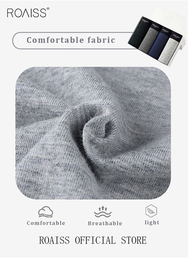 roaiss - 4 Pack Set Men's 95% Cotton Boxers Shorts Briefs Breathable Soft Underpants Summer High Elastic Classic Teenager Underwear - Image 1