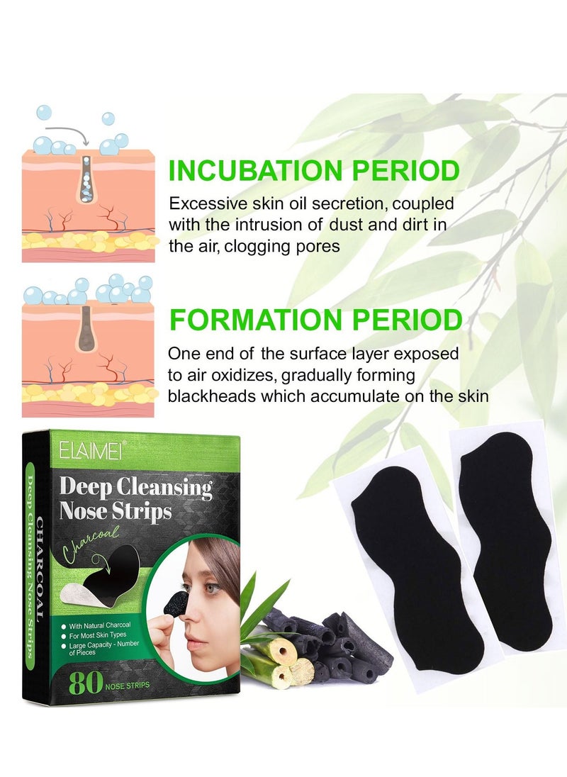 Elaimei 80 Pieces Deep Cleansing Nose Strips Pores Cleaning Natural Charcoal Nose Strips for Face Nose Pores Deep Cleansing Face Oil and Blackheads for All Skin Types  - Image 3
