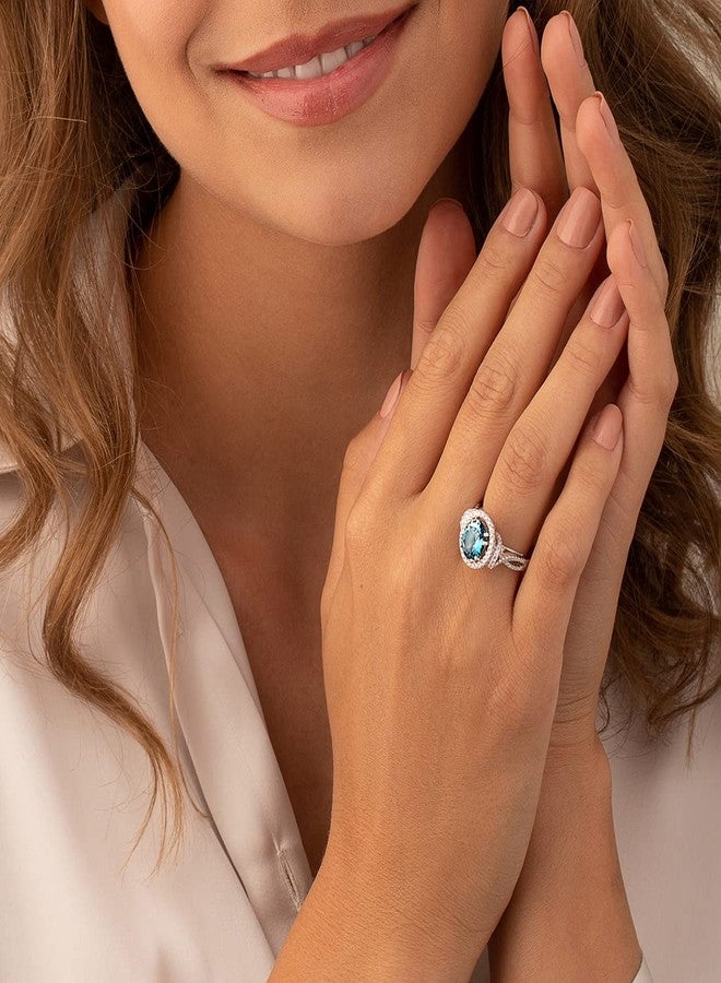 PEORA London Blue Topaz Gallery Ring for Women 925 Sterling Silver, Genuine Gemstone, Large 3.25 Carats Oval Shape 10x8mm, Size 8, December Birthstone Ring, Promise, Engagement, Wedding Ring - Image 2