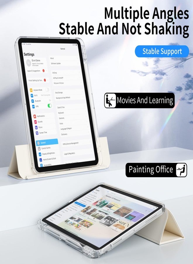 kenke جراب KENKE الهجين لجهاز iPad Air مقاس 11 بوصة M3 2025/M2 2024، وجهاز iPad Air من الجيل الخامس/الرابع 2022/2020 مقاس 10.9 بوصة مع حامل قلم، غطاء منزلق قابل للفصل 2 في 1 مع غطاء خلفي شفاف صلب من البولي كربونات، لون أبيض كريمي - Image 4
