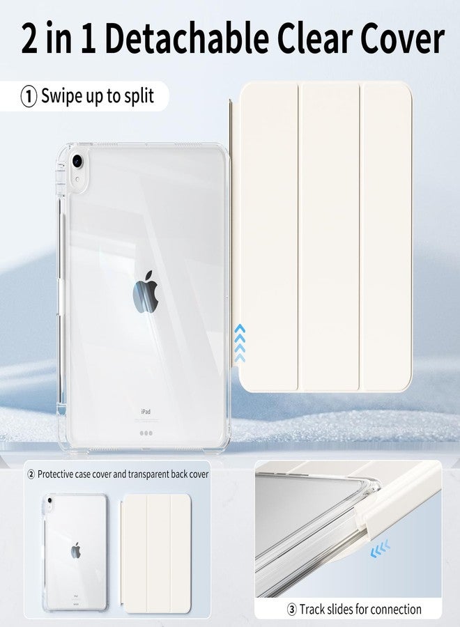 kenke جراب KENKE الهجين لجهاز iPad Air مقاس 11 بوصة M3 2025/M2 2024، وجهاز iPad Air من الجيل الخامس/الرابع 2022/2020 مقاس 10.9 بوصة مع حامل قلم، غطاء منزلق قابل للفصل 2 في 1 مع غطاء خلفي شفاف صلب من البولي كربونات، لون أبيض كريمي - Image 2