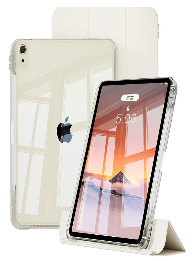 kenke جراب KENKE الهجين لجهاز iPad Air مقاس 11 بوصة M3 2025/M2 2024، وجهاز iPad Air من الجيل الخامس/الرابع 2022/2020 مقاس 10.9 بوصة مع حامل قلم، غطاء منزلق قابل للفصل 2 في 1 مع غطاء خلفي شفاف صلب من البولي كربونات، لون أبيض كريمي - Image 1