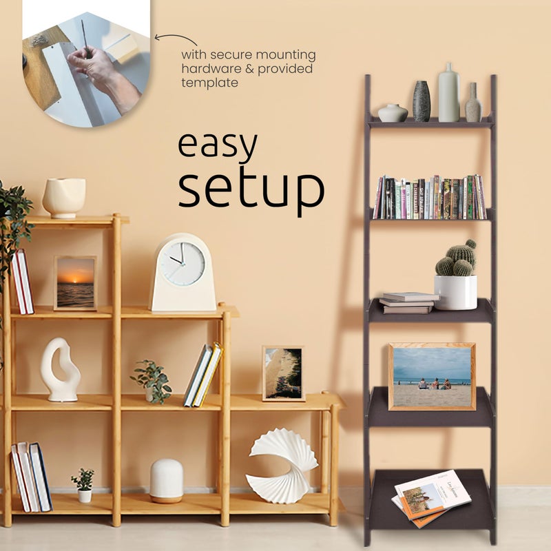 Kiera Grace Providence Hadfield 5 Tier Ladder Shelf, Leaning Bookshelf Storage Rack for Home, Office, 18" x 67", White - Image 4