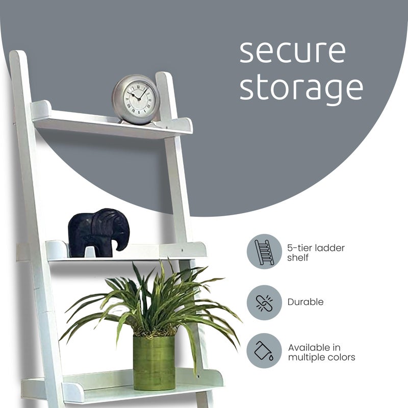 Kiera Grace Providence Hadfield 5 Tier Ladder Shelf, Leaning Bookshelf Storage Rack for Home, Office, 18" x 67", White - Image 5