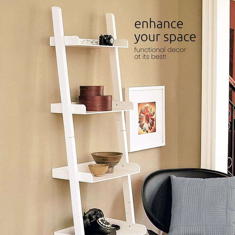 Kiera Grace Providence Hadfield 5 Tier Ladder Shelf, Leaning Bookshelf Storage Rack for Home, Office, 18" x 67", White - Image 3