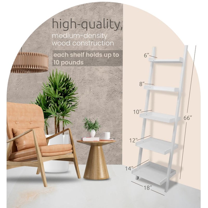 Kiera Grace Providence Hadfield 5 Tier Ladder Shelf, Leaning Bookshelf Storage Rack for Home, Office, 18" x 67", White - Image 2