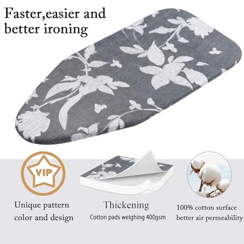 MZXcuin Small Ironing Board Cover Scorch Resistant, Cotton Table top Ironing Board Cover with Padding Heat Reflective Heavy Duty Pad (Grey Floral, 12.5"x32") - Image 3