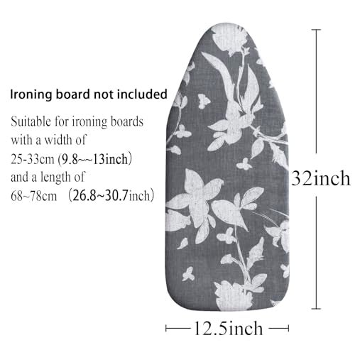 MZXcuin Small Ironing Board Cover Scorch Resistant, Cotton Table top Ironing Board Cover with Padding Heat Reflective Heavy Duty Pad (Grey Floral, 12.5"x32") - Image 2