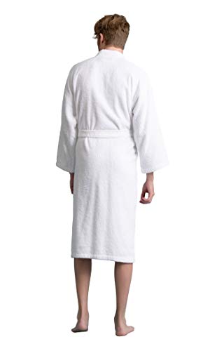 Soft Touch Linen Men's Robe, Turkish Terry Bathrobe, Turkish Terry Kimono Spa Bathrobe (Small, White) - Image 5