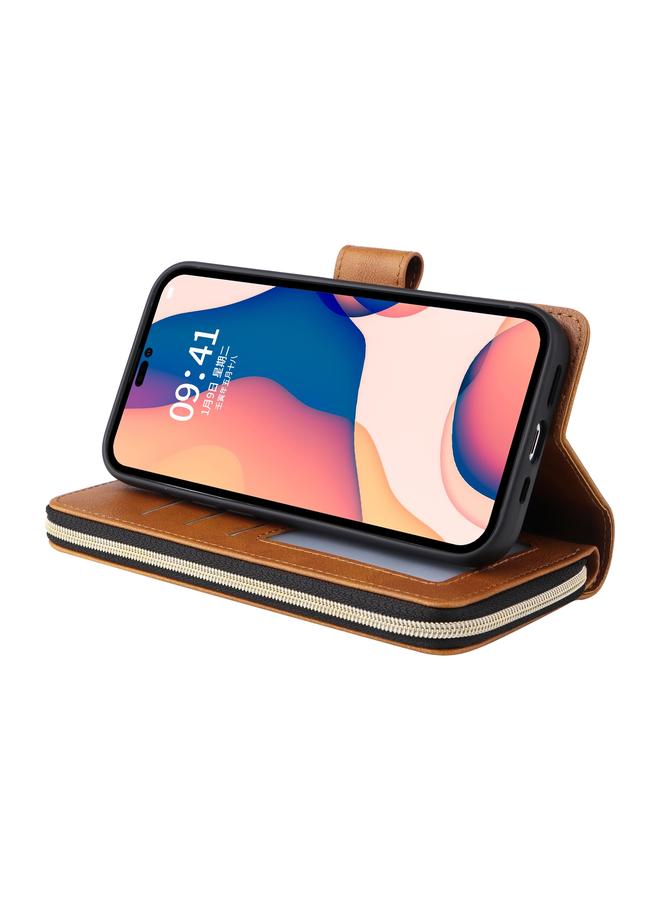 S-TOP Case For iPhone 14 Pro 9 Card Slots Zipper Wallet Bag Leather Phone Case - Image 5