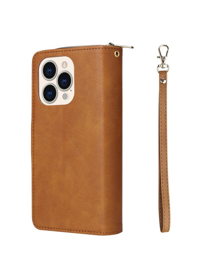 S-TOP Case For iPhone 14 Pro 9 Card Slots Zipper Wallet Bag Leather Phone Case - Image 3