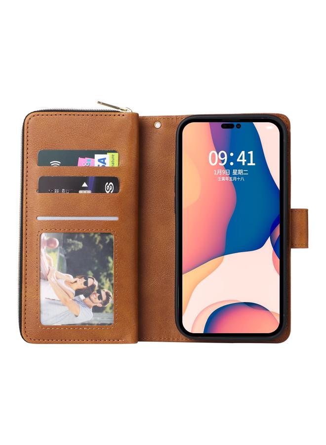 S-TOP Case For iPhone 14 Pro 9 Card Slots Zipper Wallet Bag Leather Phone Case - Image 4
