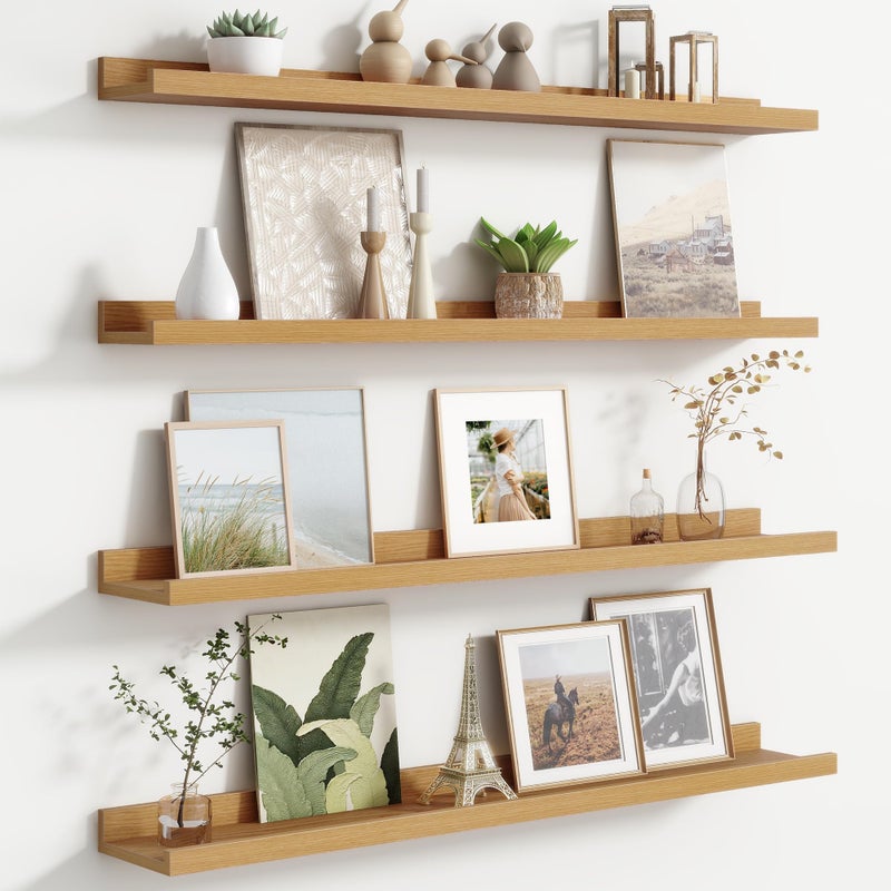 FLYJOE Floating Picture Ledge Shelves Set of 4, 36 Inch Shelves with Lip - Large Nursery Book Shelf for Toys Storage, Kids Bookshelf - Wall Mounted Living Room Bedroom Decor Frames - Image 1