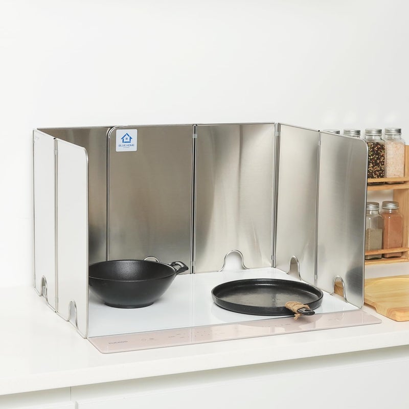 BLUE HOME حماية من التناثر للطهي - شاشة تناثر الدهون - نوع مدمج بأربعة جوانب - ستانلس ستيل - مفتوح 33.26 بوصة × 14.17 بوصة - مطوي 8.26 بوصة × 14.17 بوصة × 0.86 بوصة - Image 4