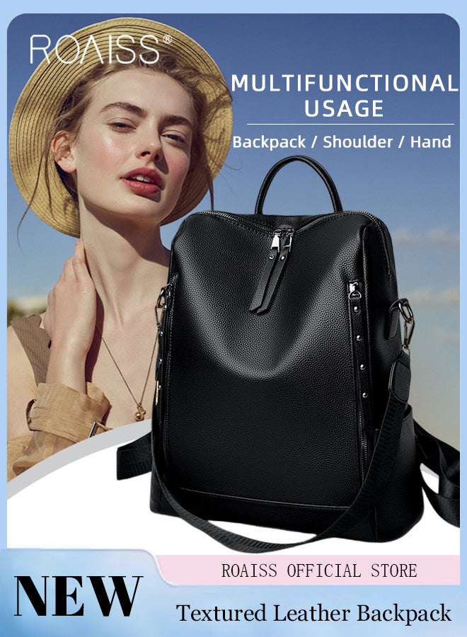 roaiss Large Capacity PU Leather Backpack for Women Trendy Anti-Theft Travel Daypack for Mothers Students Vintage Shoulder Bags Multipurpose Design Convertible Satchel Handbags with Side Zippers - Image 1