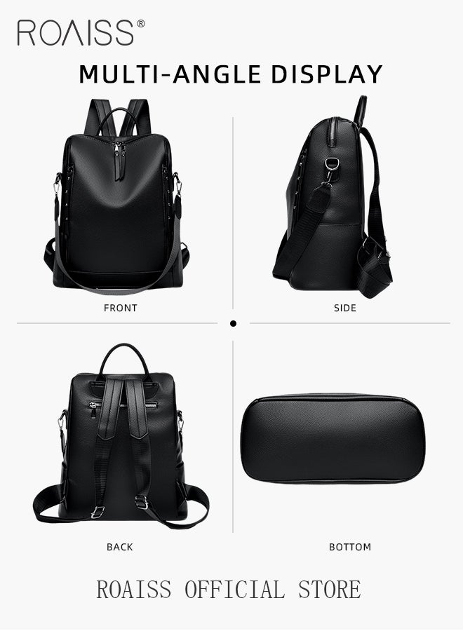 roaiss Large Capacity PU Leather Backpack for Women Trendy Anti-Theft Travel Daypack for Mothers Students Vintage Shoulder Bags Multipurpose Design Convertible Satchel Handbags with Side Zippers - Image 4
