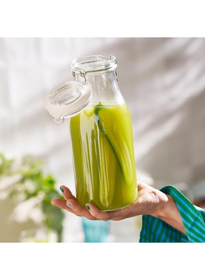 زبون برطمان على شكل زجاجة مع غطاء، زجاج شفاف، سعة 1 لتر - Image 2