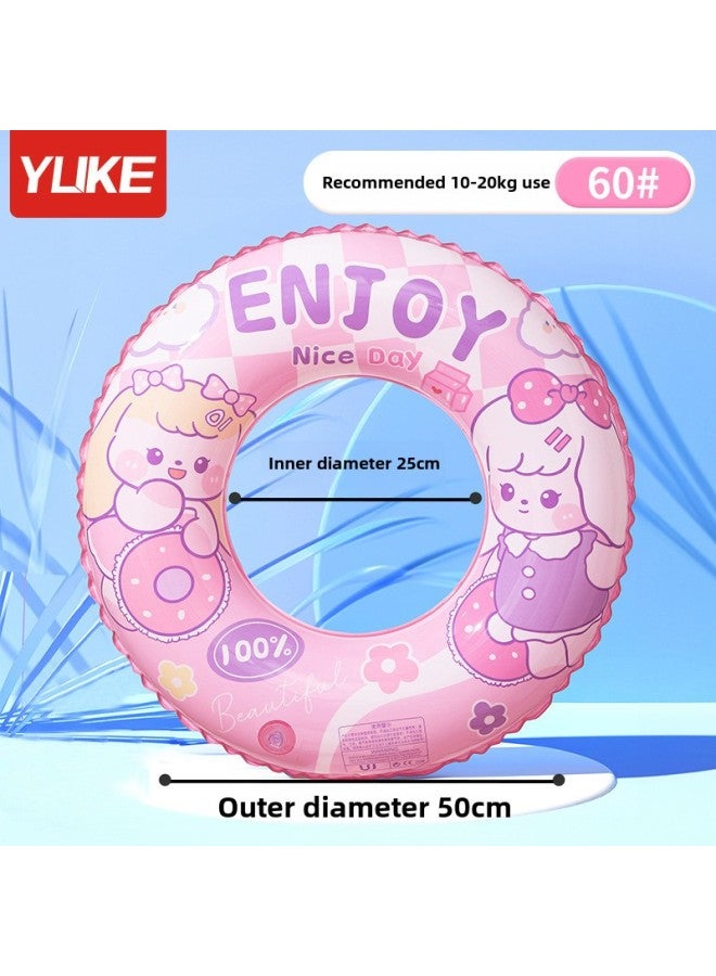 Generic Swimming Ring Children Adult Thickened Large Life Buoy Cute Cartoon Children Beginner Underarm Ring Swimming Equipment-Color:Pink Cartoon 60#(recommended Weight 10.00 Kg-25.00 Kg - Image 1