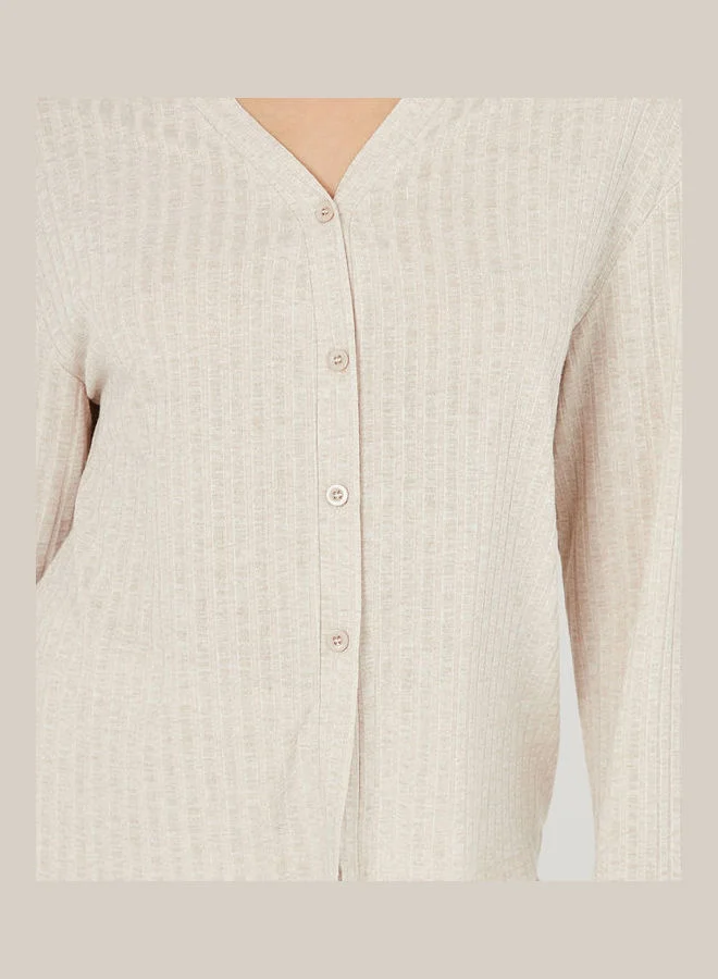 Styli Brushed Melange Wide Rib Cardigan and Trouser Lounge Set