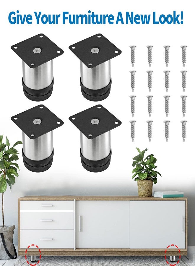 Masendelk 2.5 Inch Metal Furniture Legs Stainless Steel Adjustable Legs Silver Table Legs Round Cabinet Legs for Coffee Table Cabinet Desk Sofa Shelves, Pack of 4 - Image 2