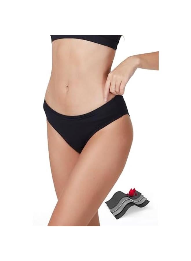 Period Swimwear-Menstrual Swimsuit Bikini Bottoms-Black High Waisted Leakproof Swim Bottoms for Girls and Women - Image 1