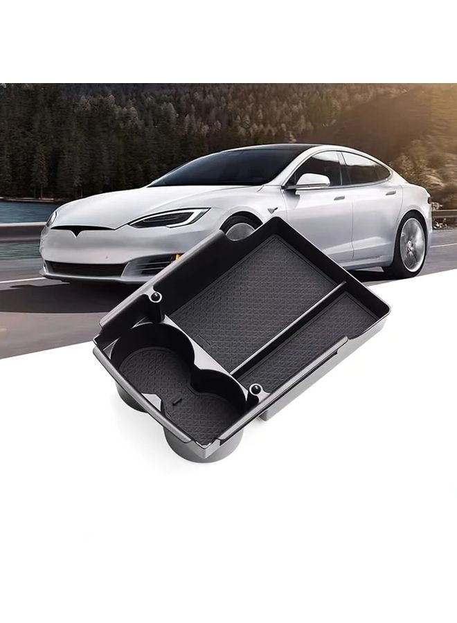 Black Center Console Storage Box with Armrest Hidden Compartments Cup Phone Holder for Tesla Model S X 2016 2021 - Image 1