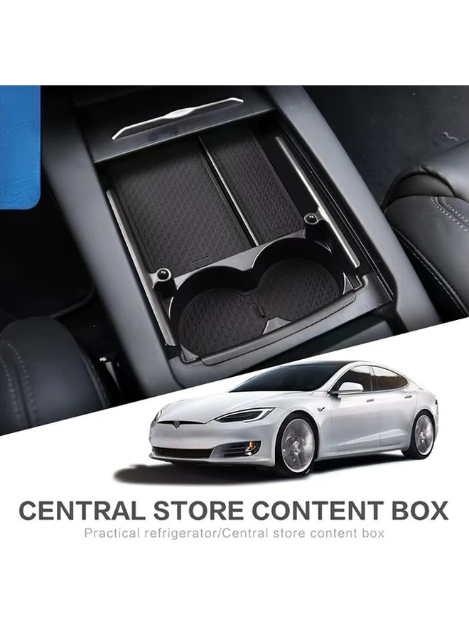 Black Center Console Storage Box with Armrest Hidden Compartments Cup Phone Holder for Tesla Model S X 2016 2021 - Image 3