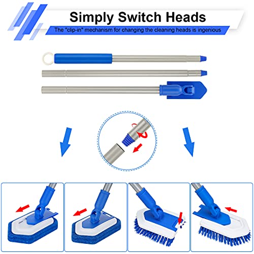 Lalafancy Bathroom Scrubber with Extendable Long Handle 50'' -3-in-1 Tub and Tile Cleaning Brush Interchangeable Head Attachment Shower Scrubber for Cleaning Bathroom Shower Bathtub Floor - Image 4