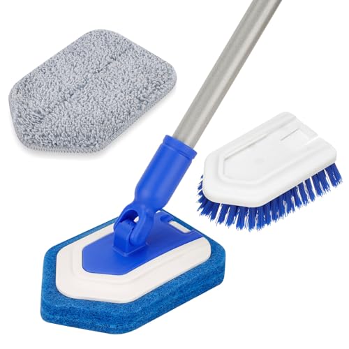 Lalafancy Bathroom Scrubber with Extendable Long Handle 50'' -3-in-1 Tub and Tile Cleaning Brush Interchangeable Head Attachment Shower Scrubber for Cleaning Bathroom Shower Bathtub Floor - Image 1