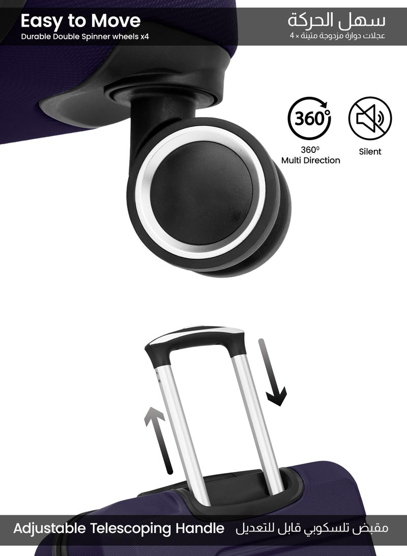 بارا جون حقيبة سفر بعجلات كبيرة الحجم وخفيفة الوزن من بلاستيك  صلبة -  بوصة تحمل  كجم بعجلات رباعية - كحلي - Image 2