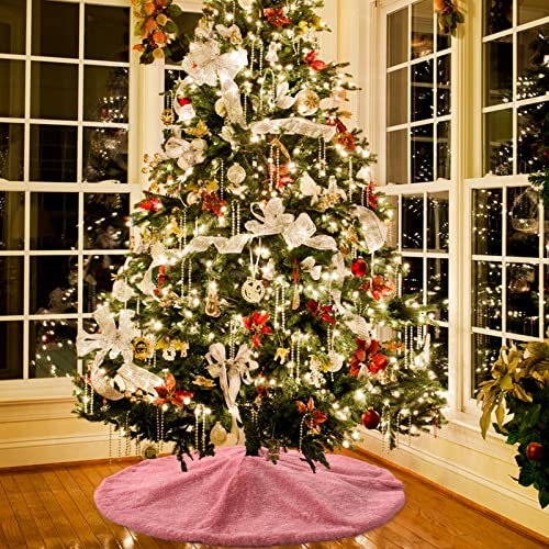 Amidaky Christmas Tree Skirt 48 inch Pink Faux Fur Soft Fluffy Ornaments Xmas Tree Skirts for Xmas Tree Ornaments and Party Holiday Decorations - Image 3