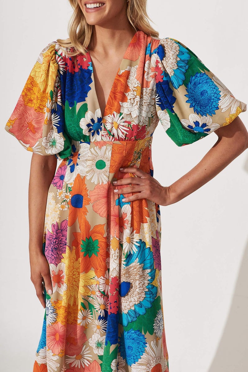 Maxigerui Women's Summer Floral Maxi Dress Spring Wedding Guest Dress 2026 Orange Multi Floral L - Image 5