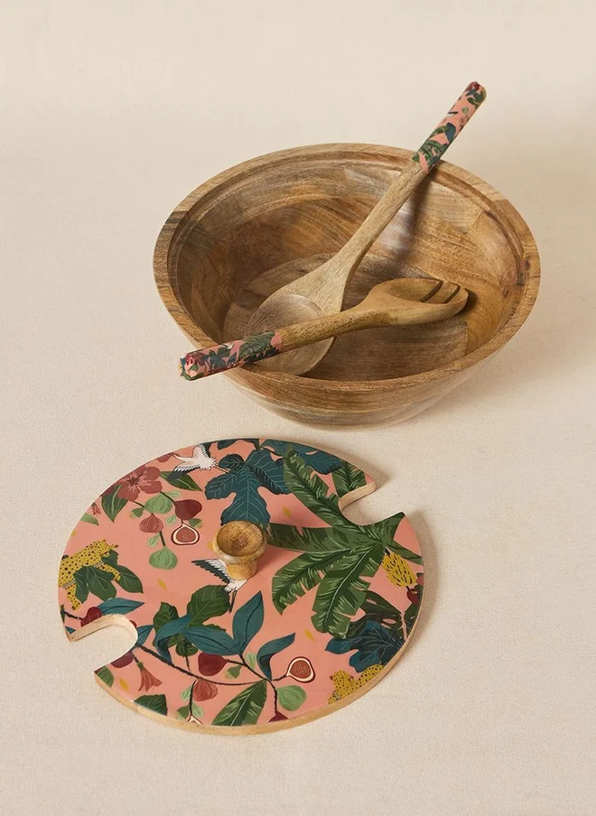 Chumbak  Country Wooden Salad Bowl & Server Set  | Best Price UAE