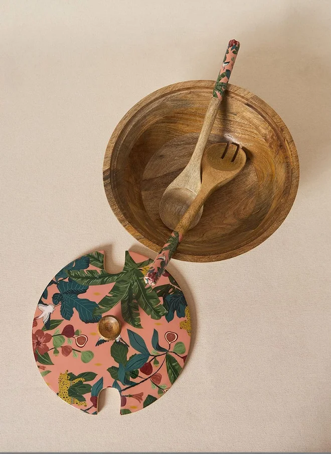 Chumbak  Country Wooden Salad Bowl & Server Set  | Best Price UAE