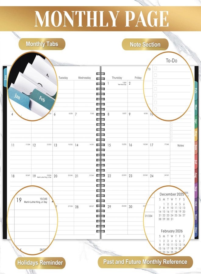 Vondafe 2026 Planner - Planner 2026 Weekly and Monthly, Jan 2026 - Dec2026, 9" x 11", 26 Planner Weekly and Monthly, 26 Calendar Planners with Colorful Tabs, Pocket - Black - Image 4