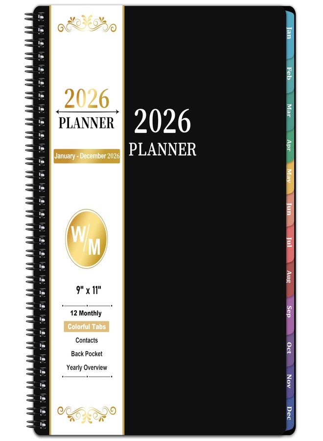 Vondafe 2026 Planner - Planner 2026 Weekly and Monthly, Jan 2026 - Dec2026, 9" x 11", 26 Planner Weekly and Monthly, 26 Calendar Planners with Colorful Tabs, Pocket - Black - Image 1