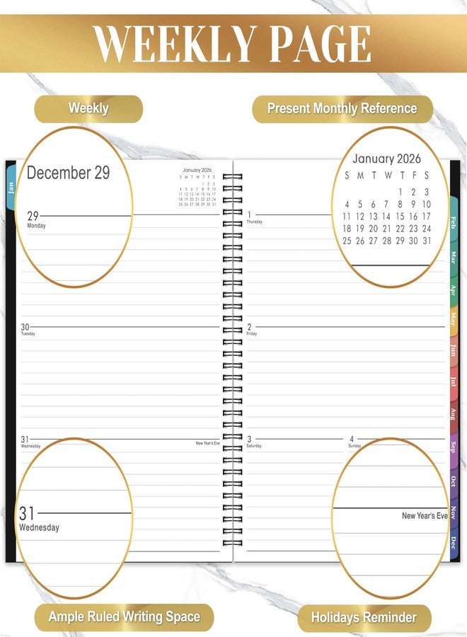 Vondafe 2026 Planner - Planner 2026 Weekly and Monthly, Jan 2026 - Dec2026, 9" x 11", 26 Planner Weekly and Monthly, 26 Calendar Planners with Colorful Tabs, Pocket - Black - Image 5