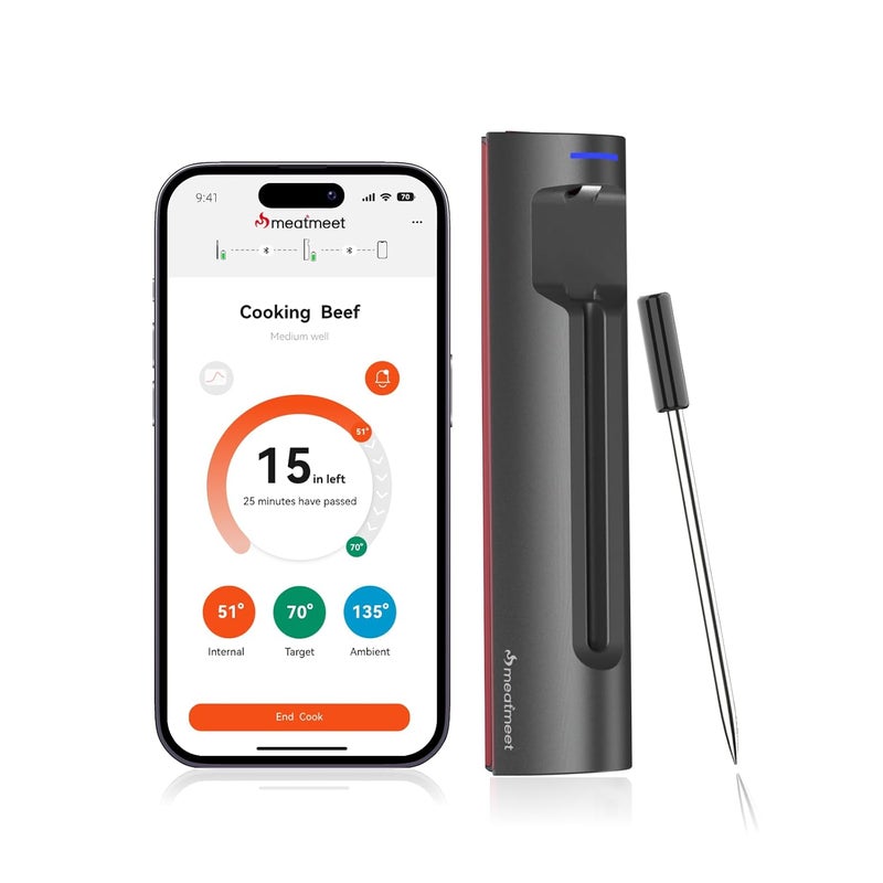 Meatmeet WiFi Meat Thermometer | Long-Range Wireless Probe for Oven, Grill, Air Fryer, BBQ | Smart APP | Dual Sensors | IP67 Waterproof - Image 1