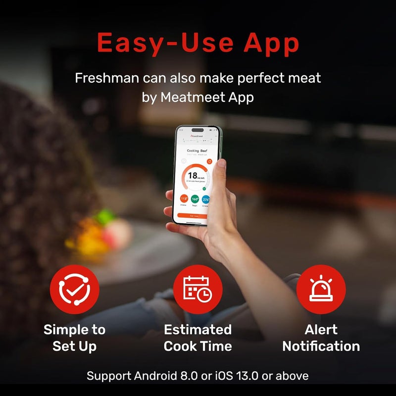 Meatmeet WiFi Meat Thermometer | Long-Range Wireless Probe for Oven, Grill, Air Fryer, BBQ | Smart APP | Dual Sensors | IP67 Waterproof - Image 4
